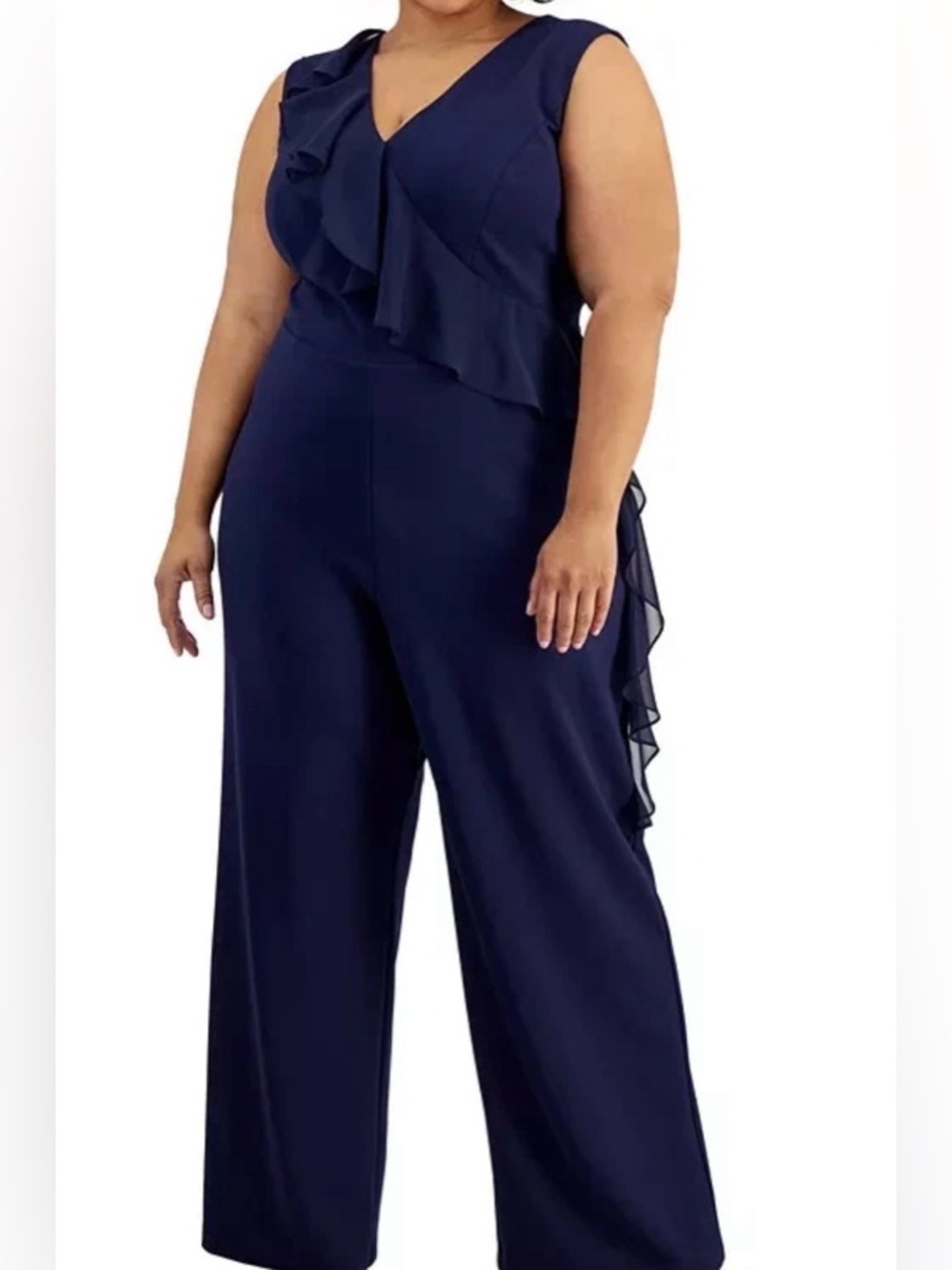Connected Apparel Navy Sleeveless Ruffle Wide-Leg Jumpsuit Plus Size 24W NWTS